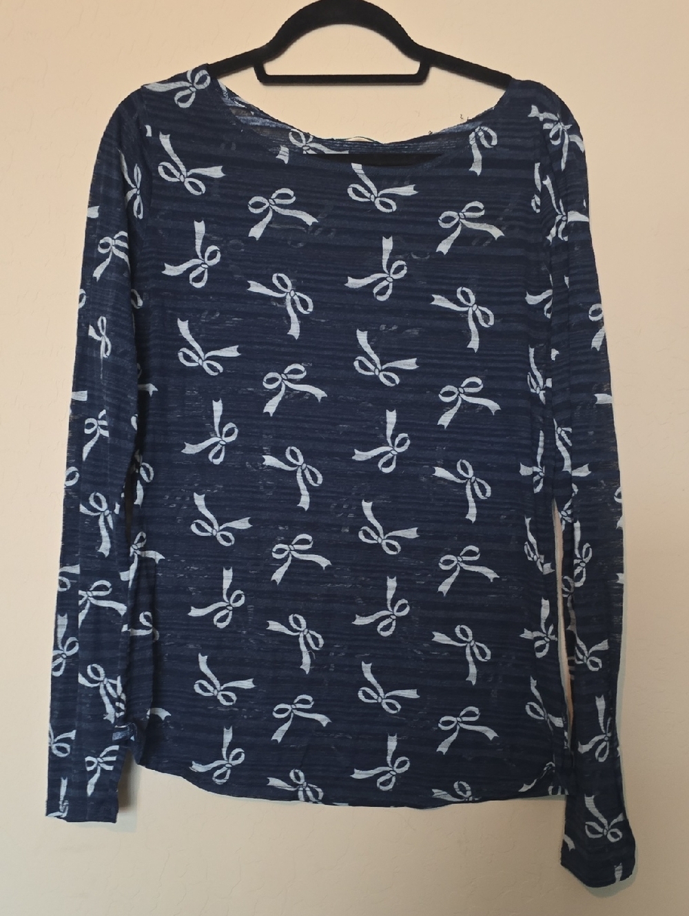 Navy Bow Print Long Sleeve Top XL